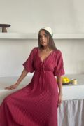 V YAKA DÖKÜMLÜ ELBİSE - Pembe resmi